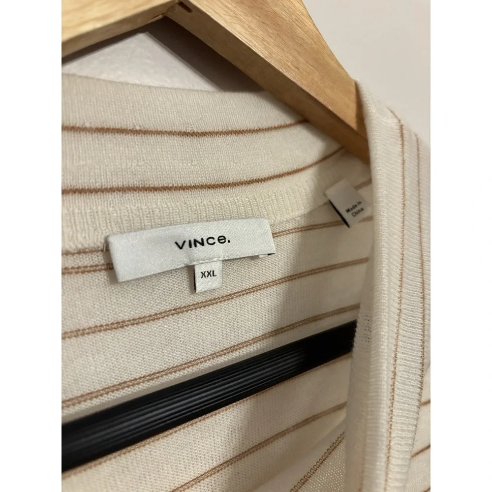 Vince Stripe Mock Neck Wool Cashmere‎ Blend Sweater Off White Size XXXL $245